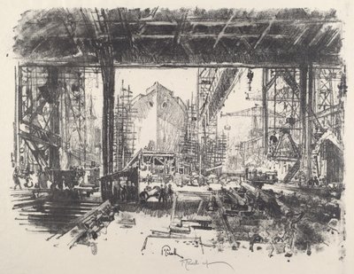 A fészer alatt, 1917. alkotó: Joseph Pennell