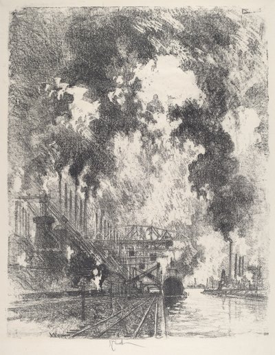 Érc kirakodása, 1917. alkotó: Joseph Pennell