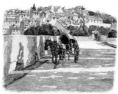 Village du Midi (Dél-Franciaország) lovaskocsival. Joseph Pennell metszete 1888 (részlet). alkotó: Joseph Pennell