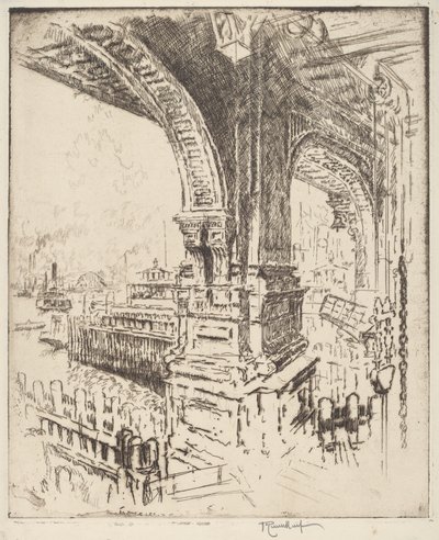 A kompon belül, Cortlandt Street, New York alkotó: Joseph Pennell