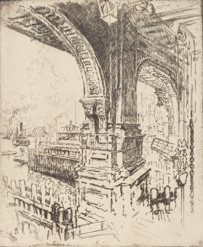 A kompon belül, Cortlandt Street, New York, 1919. alkotó: Joseph Pennell