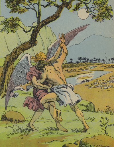 Jákob harcol az angyallal (színes litográfia) alkotó: Joseph Porphyre Pinchon