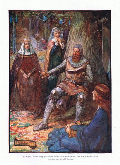Éjszaka, amikor összegyűltek az őrtüzek körül, a király történeteket olvasott fel régi könyvekből., 1910 alkotó: Joseph Ratcliffe Skelton