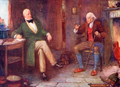 Sir Walter Scott meglátogat egy szegény embert a házikójában alkotó: Joseph Ratcliffe Skelton
