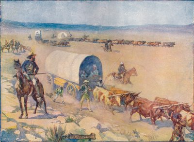A Bullock-Waggons lassan sebzik a Billowy Plains fölött, c1908, c1920. alkotó: Joseph Ratcliffe Skelton