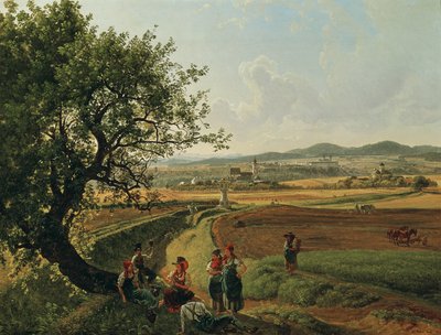 Kilátás az Emmersdorf birtokra és a Rothenhof-kastélyra, a háttérben a melki apátsággal alkotó: Joseph Rebell