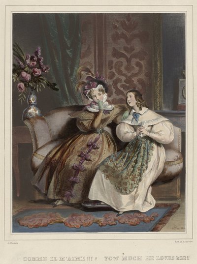 A nők. Divatos Galéria, kb. 1830: Hogy szeret engem!!! (...) alkotó: Joseph Rose Lemercier