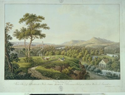 Jéna kilátása Rasenhuehlbergből, 1810 körül (rézkarc) alkotó: Joseph Roux