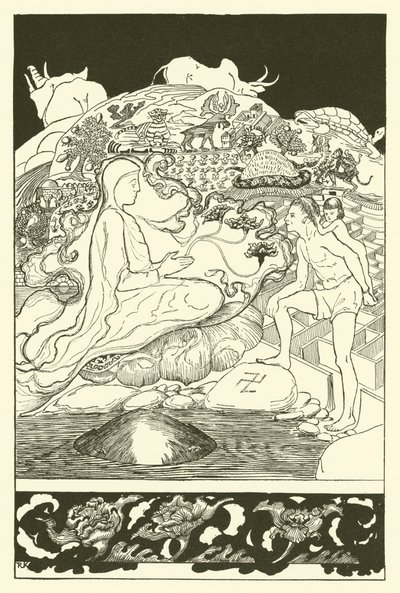 Pau Amma, a rák menekül, miközben a legidősebb varázsló a férfival és kislányával beszélgetett (metszet) alkotó: Joseph Rudyard (after) Kipling