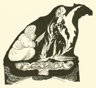 A Djinn, aki elindította a varázslatot, amely elhozta a Humphot a tevéhez (metszet) alkotó: Joseph Rudyard (after) Kipling