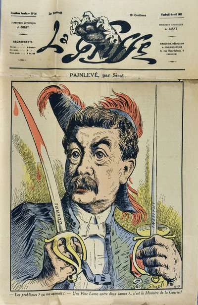 Paul Painleve (1863-1933) francia matematikus és politikus portréja, Sirat dan „La Griffe” karikatúrája” 1917-ben. alkotó: Joseph Sirat