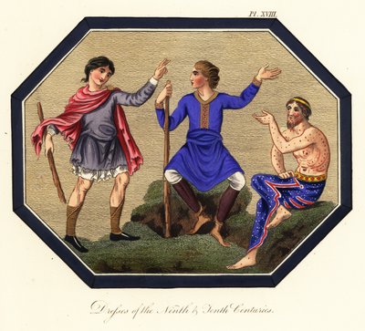 Angolszász férfi viselet, 9. és 10. század, 1853 (metszet) alkotó: Joseph Strutt