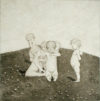Kerubok játszanak a réten (metszet) alkotó: Joseph Uhl