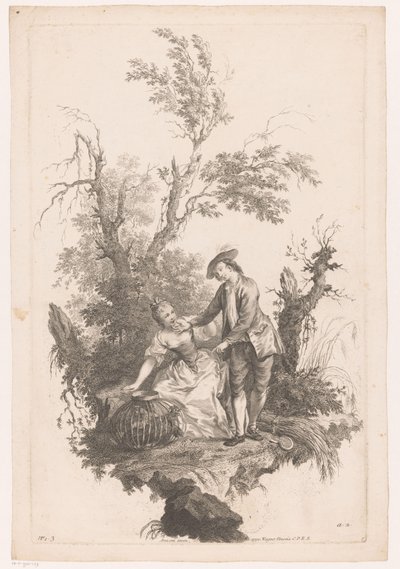 Férfi és nő egy kosár baromfi Nyár Négy évszak (sorozat címe) alkotó: Joseph Wagner (possibly)