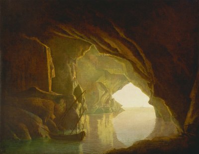 Egy barlang a Salernói öbölben, naplemente alkotó: Joseph Wright of Derby