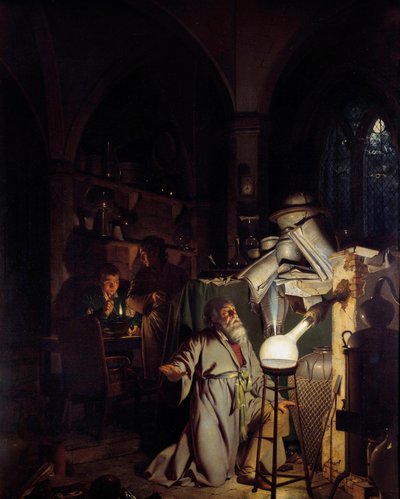 Alkimista csábító, hogy felfedezze a filozófiai követ Joseph Wright, Derby festménye (1734-1797) 18. századi nap. 1,27 x 1,01 m Derby, Derby múzeum alkotó: Joseph Wright of Derby