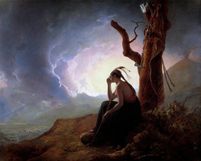 Egy indián főnök özvegye férje fegyvereit őrzi Joseph Wright Derby festménye (1734-1797) 1785 Derby, Derby Múzeum alkotó: Joseph Wright of Derby