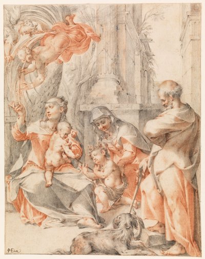 Pihenés az egyiptomi menekülésen, 1607 körül (vörös és fekete kréta, testszínnel kiemelve) alkotó: Joseph the younger Heintz