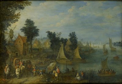 Falu a folyó partján alkotó: Joseph van Bredael