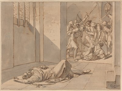 III. Vencel király meggyilkolása (toll és fekete tinta szürke és világosbarna tusrajzzal) alkotó: Joseph von Fuhrich