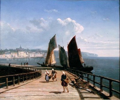 Móló horgászcsónakokkal (olaj, vászon) alkotó: Josephine Bowes