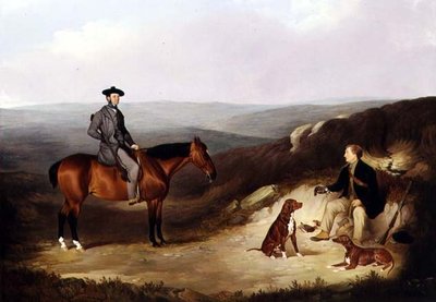 John Kerr Watson lövöldözős pónira ülve őrzőjével a Yorkshire Moors-on (olaj, vászon) alkotó: Joshua Dalby