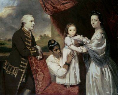 Tysoe Saul Hancock, felesége Philadelphia, lányuk Elizabeth és indiai szobalányuk Clarinda, 1763–1765 alkotó: Joshua Reynolds