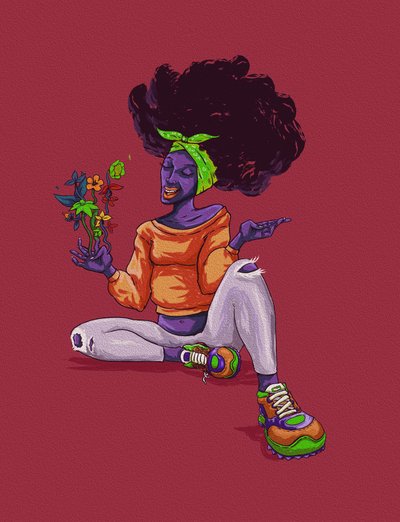 Mosolygó afro virágokkal alkotó: Joshua msonthe