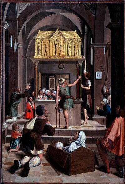Szent Sebestyén élete: zarándokok Szent Sebestyén sírján - olaj, fa alkotó: Josse (fl.1493 1508) Lieferinxe