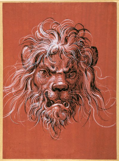 Oroszlánfej (toll és tinta gouache papíron) alkotó: Jost Amman