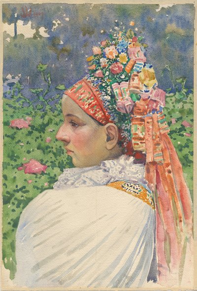 Szlovák menyasszonypár, Uprka, Joza (1861-1940). Olaj, vászon, mérete: 54,8x37 alkotó: Joža Uprka