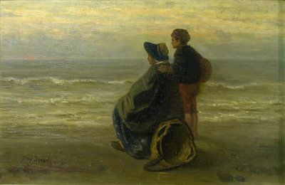 Anya és gyermeke a tengerparton alkotó: Jozef Israëls