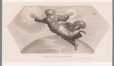 Isten teremti a napot és a holdat Fecit duo luminaria magna. gén. I. Fredericae Belgii reginae (cím a tárgyon) Les loges de Raphaël (...) sujets de la Bible (sorozat címe) Bibliai jelenetek Raphael