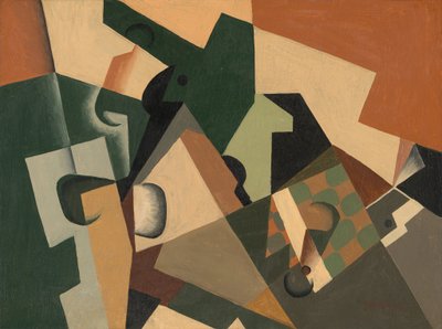 Üveg és sakktábla, c. 1917. alkotó: Juan Gris