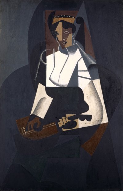 Nő mandolinnal, Corot nyomán, 1916 (olaj, rétegelt lemez) alkotó: Juan Gris