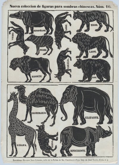 Kínai árnybábok figuráinak 10. lapja, 1859. alkotó: Juan Llorens