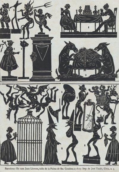 Kínai árnybábok figuráinak 11. lapja, 1859. alkotó: Juan Llorens