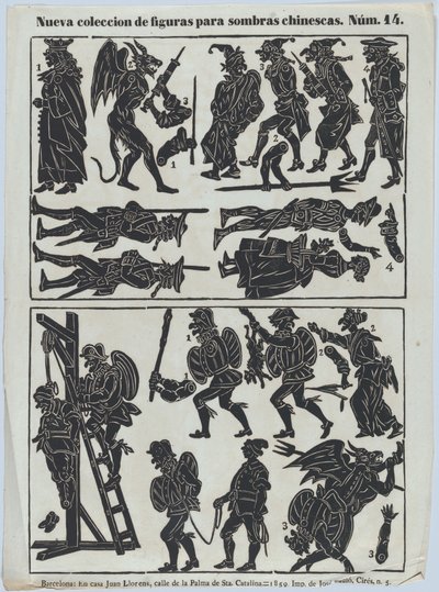 Kínai árnybábok figuráinak 14. lapja, 1859. alkotó: Juan Llorens