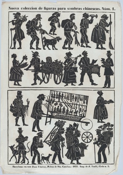 Kínai árnybábok figuráinak 1. lapja, 1859. alkotó: Juan Llorens