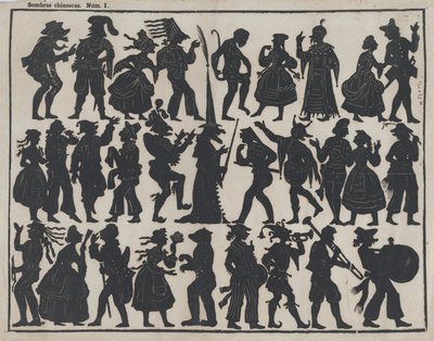 Kínai árnybábok figuráinak 1. lapja, kb. 1850-70. alkotó: Juan Llorens