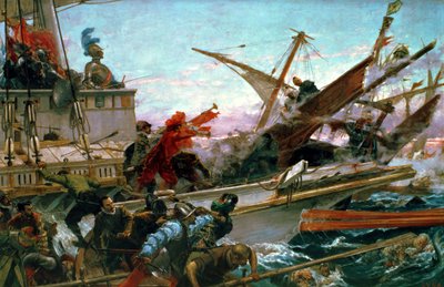 A lepantói tengeri csata, amelyet az osztrák Don John (1547-78) vívott 1571-ben alkotó: Juan Luna y Novicio