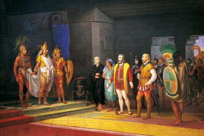 Hernan Cortez találkozása Montezumával Mexikóban alkotó: Juan Ortega