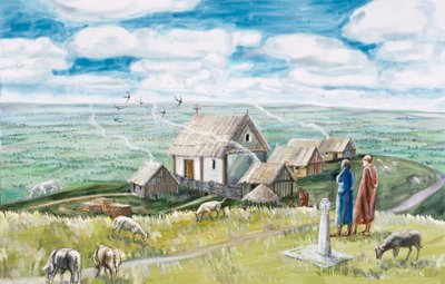 Kolostori település, Glastonbury Tor, 11. század, 1990-2010 alkotó: Judith Dobie