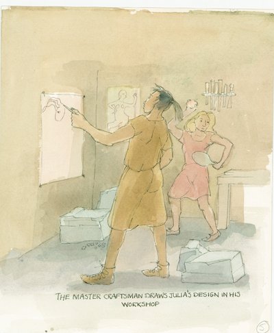 A kézműves mester tervet rajzol Julia 2003-as mozaikpadlójához. alkotó: Judith Dobie