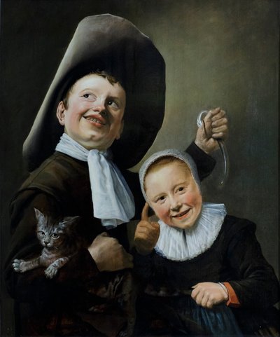 Fiú és lány macskával és angolnával, 1635 körül (olaj, tölgyfa) alkotó: Judith Leyster
