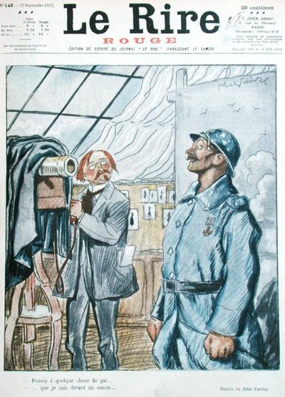 A francia katona a fotóssal, karikatúra a „Le Rire Rouge” címlapjáról alkotó: Jules Abel Faivre