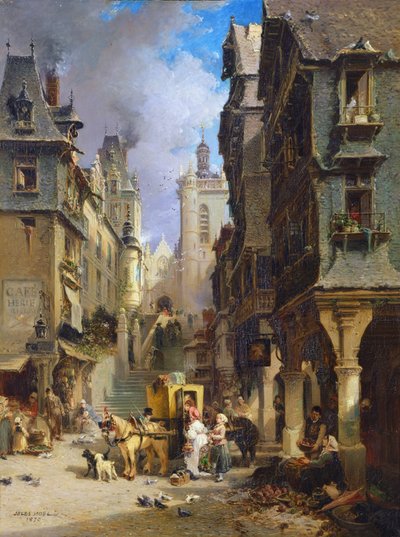 Utcai jelenet Morlaixban 1830-ban, 1870-ben alkotó: Jules Achille Noel