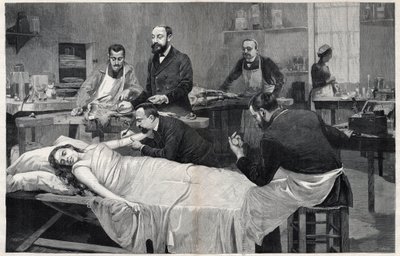 Vérátömlesztésben részesülő beteg kecskétől alkotó: Jules Adler