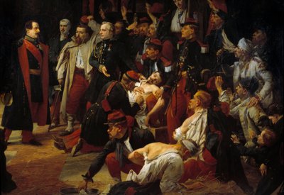 III. Napóleon császár 1859 májusában meglátogatja a montebellói csata francia, piemonti és osztrák sebeit a vogherei mentőknek. Jules Rigo (1810-1892) festménye 1859 Párizs, Val de Grace Múzeum alkotó: Jules Alfred Vincent Rigo