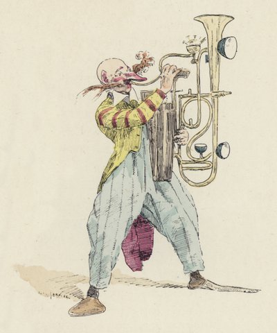 Bohóc szokatlan hangszeren játszik (színes litó) alkotó: Jules Arsene (after) Garnier